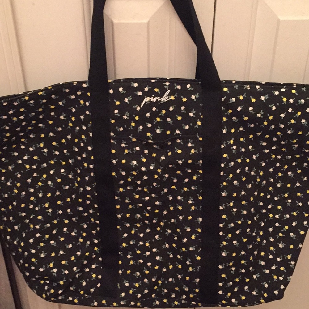 PINK VICTORIA SECRET FLORAL TOTE